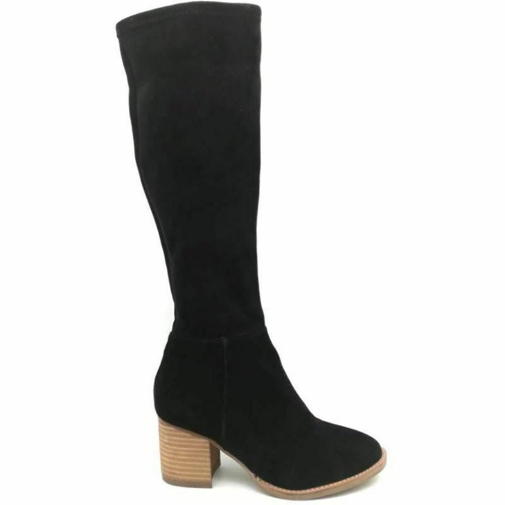 Blondo Boots Black Beige Block Heel Knee High 8